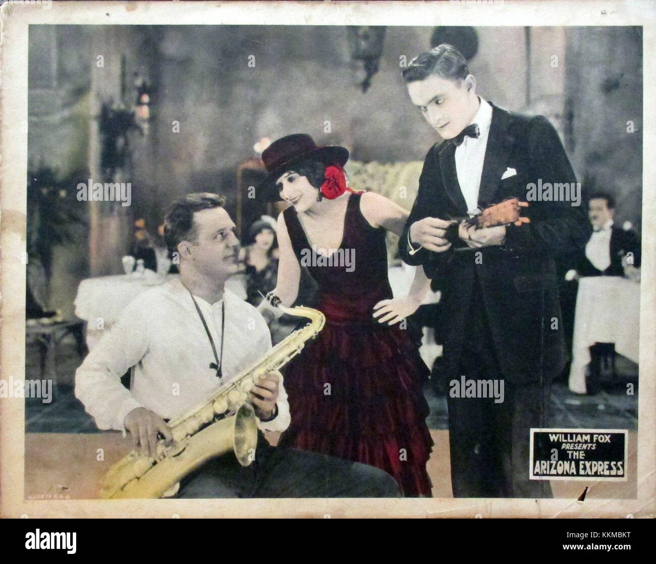 Una lobby card del film "Arizona Express", che mostra il design promozionale del film e i temi occidentali. Foto Stock