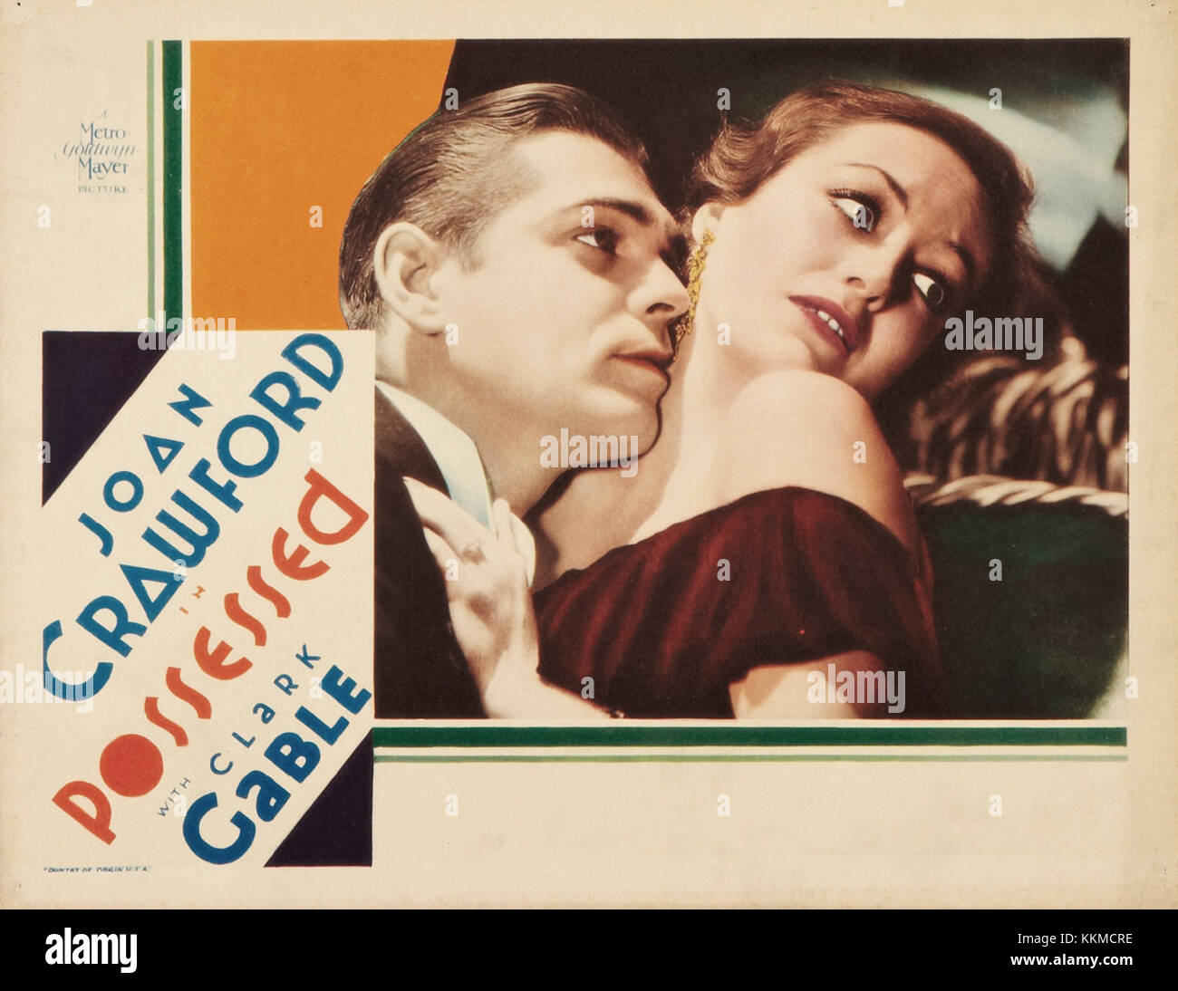 "Posseduta" è un film del 1947 su una donna che soffre di instabilità mentale, caratterizzata da un intenso dramma e da temi psicologici. La lobby card mostra l'arte promozionale utilizzata per commercializzare il film. Foto Stock