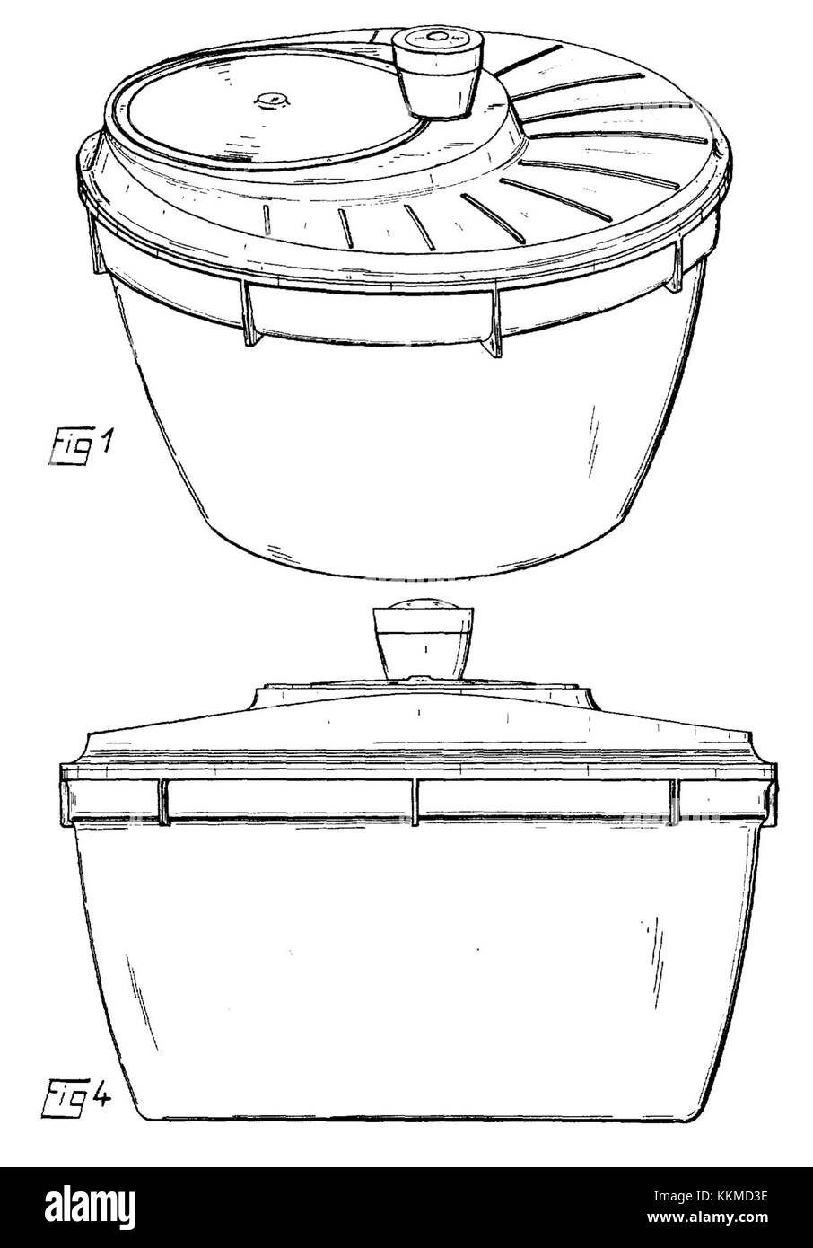 Il brevetto 241495 descrive il design di un esclusivo essiccatore per insalate, sviluppato per un'asciugatura efficiente di insalate e fichi, che presenta una tecnologia innovativa per la conservazione degli alimenti. Foto Stock