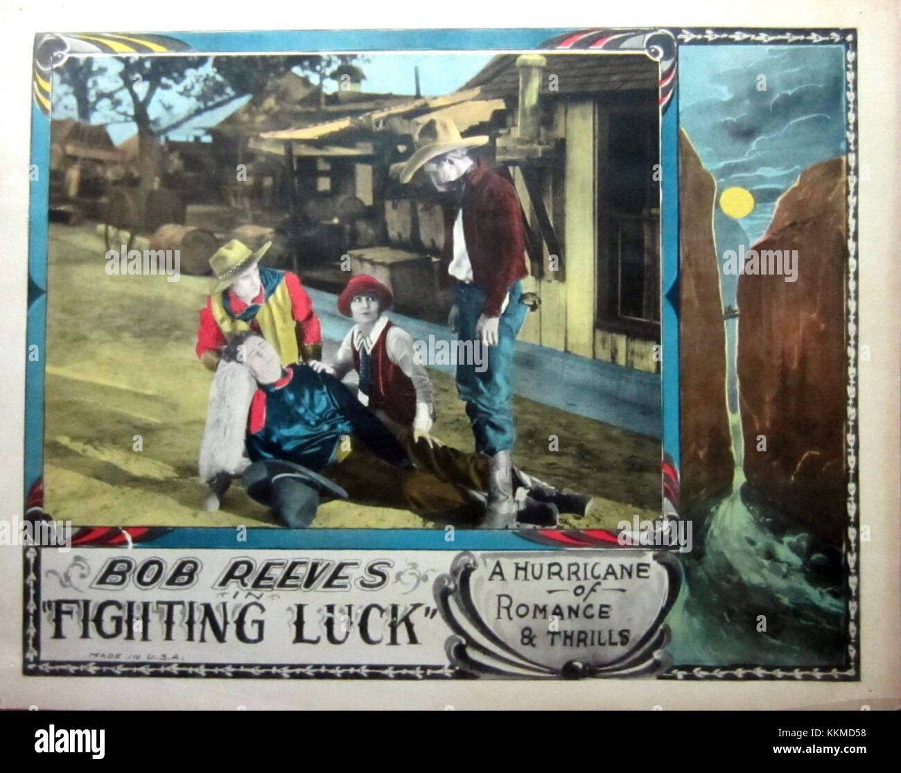 Una lobby card del film *Fighting Luck*, raffigurante personaggi chiave e una scena del film, che mostra il suo materiale di marketing cinematografico vintage. Foto Stock
