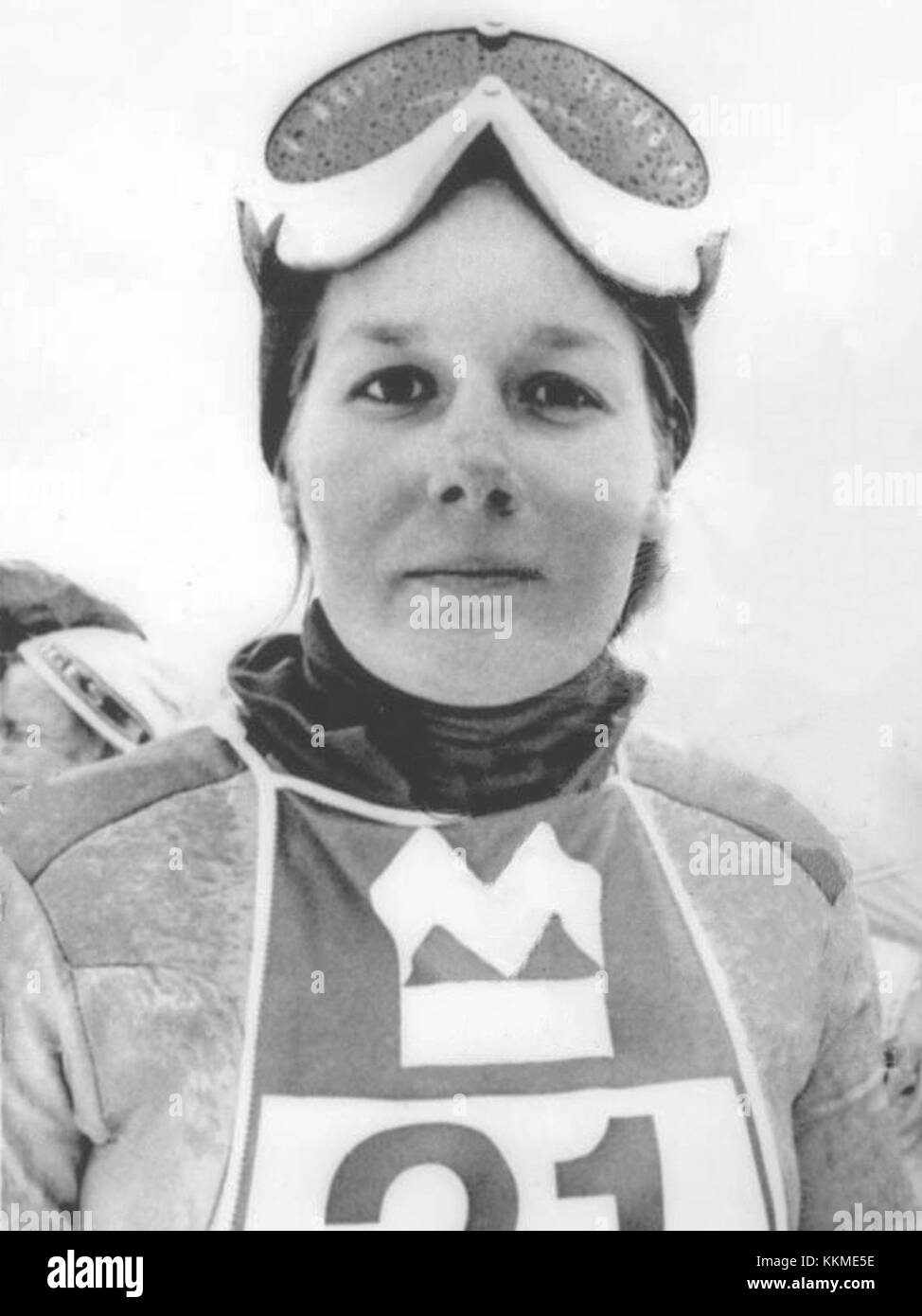 Cindy Nelson era una notevole sciatrice alpina negli anni '1970, nota per le sue prestazioni competitive nelle gare di Coppa del mondo e nelle Olimpiadi invernali. Era un'atleta esperta, rappresentando gli Stati Uniti in eventi internazionali di sci. Foto Stock