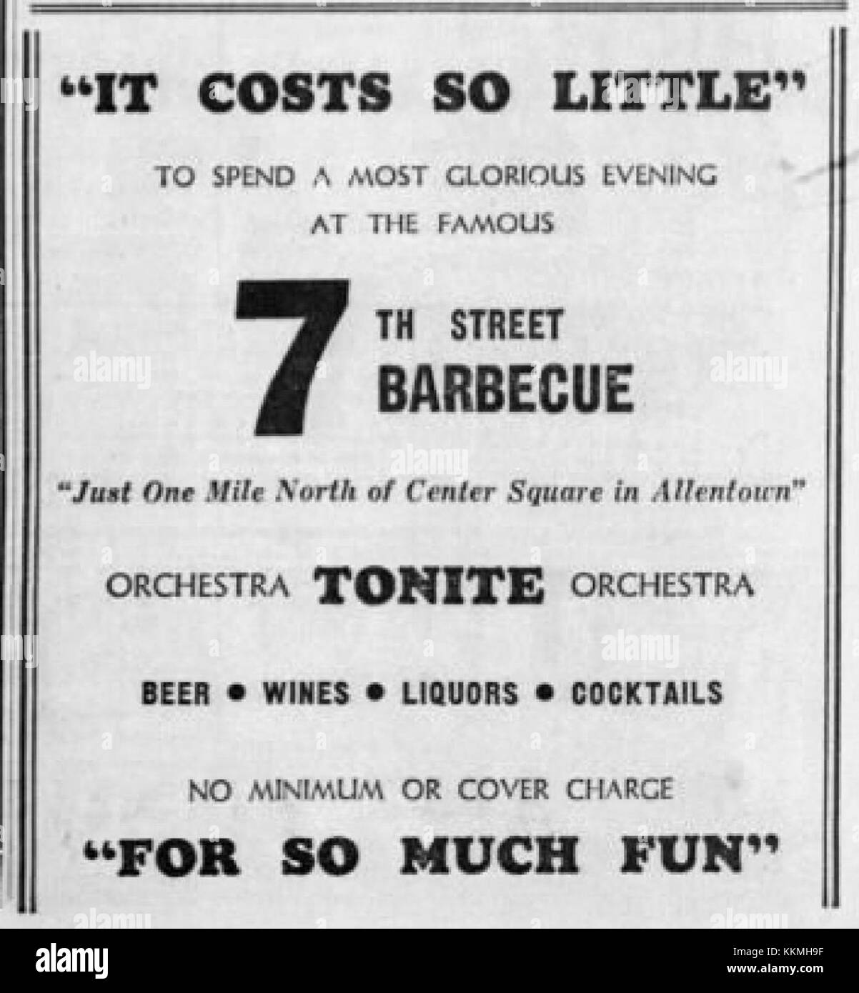 Il Seventh Street Barbecue di Allentown, Pennsylvania, fu una location degna di nota nel 1940. La struttura era nota per i suoi eventi comunitari e per la cucina locale. Foto Stock