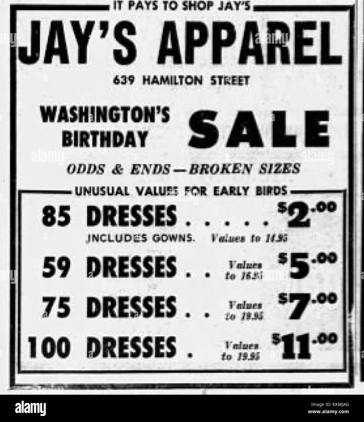 1967 - Jays Apparel - 21 Feb MC - Allentown PA Foto Stock