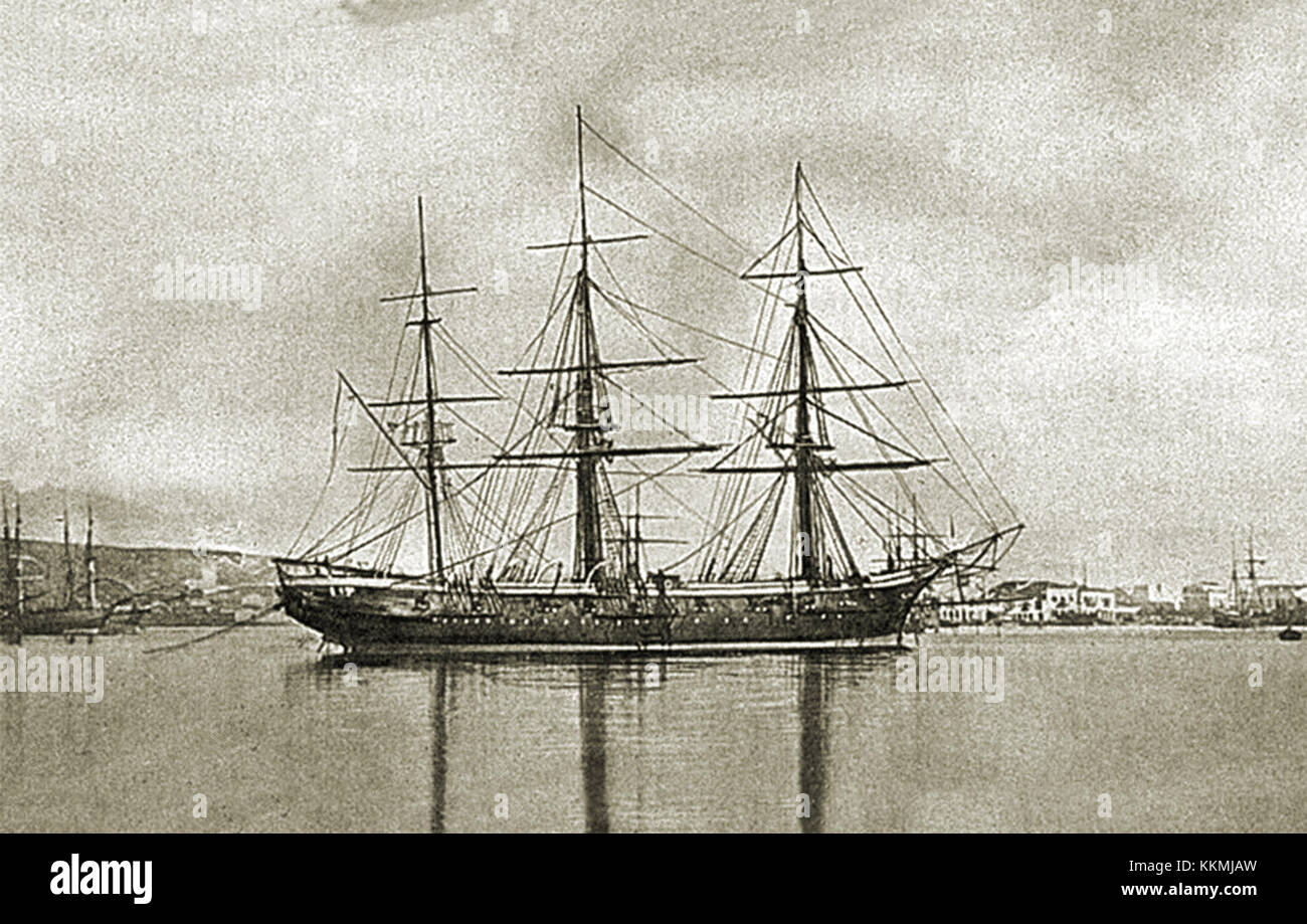La Askol'd era una corvetta da 17 cannoni della Marina imperiale russa, attiva dal 1864 al 1877. Costruito a San Pietroburgo, ha partecipato a viaggi globali, mostrando la presenza navale russa. Foto Stock