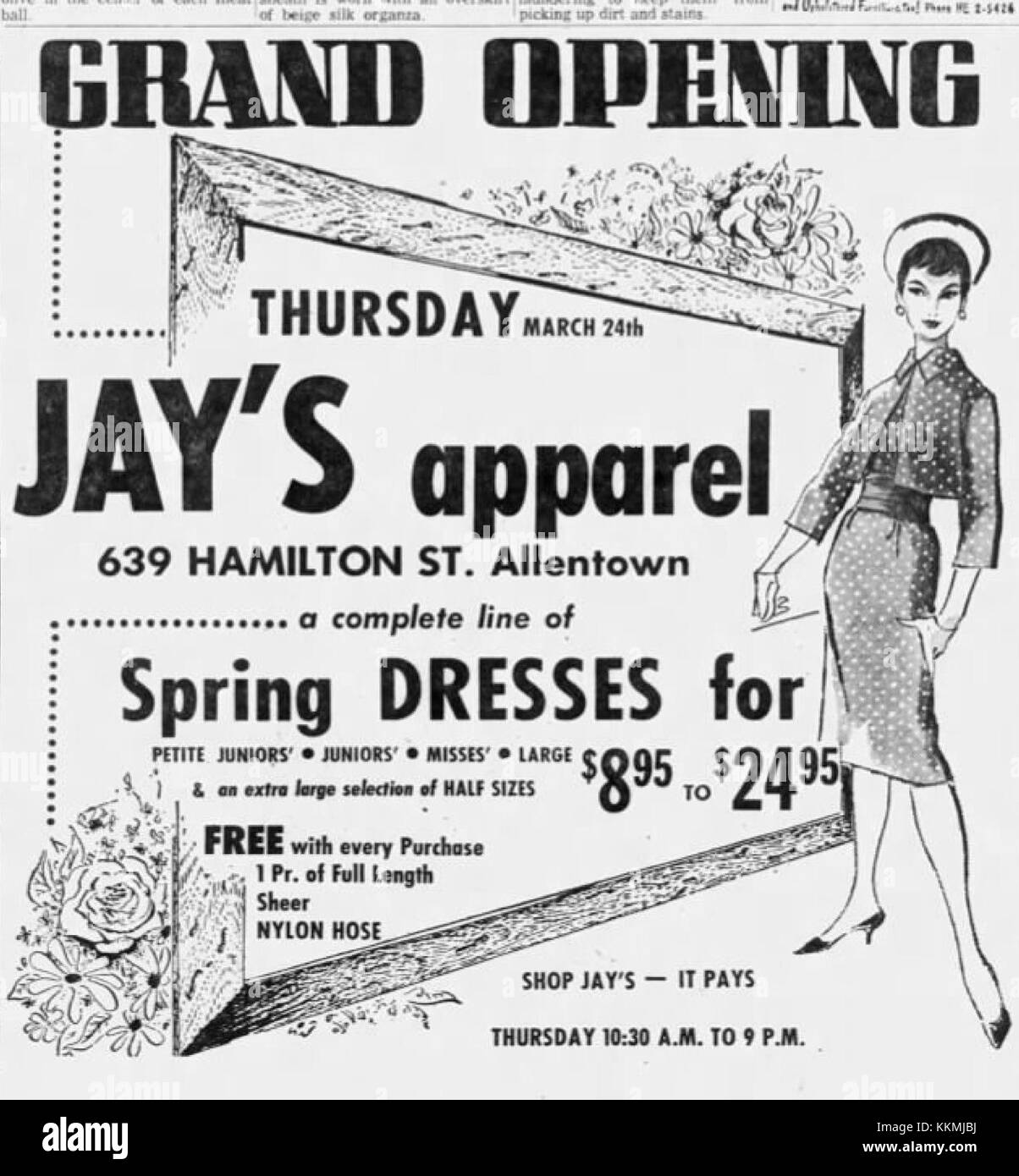 1960 - Negozio di abbigliamento Jays - 23 Mar MC - Allentown, PA Foto Stock