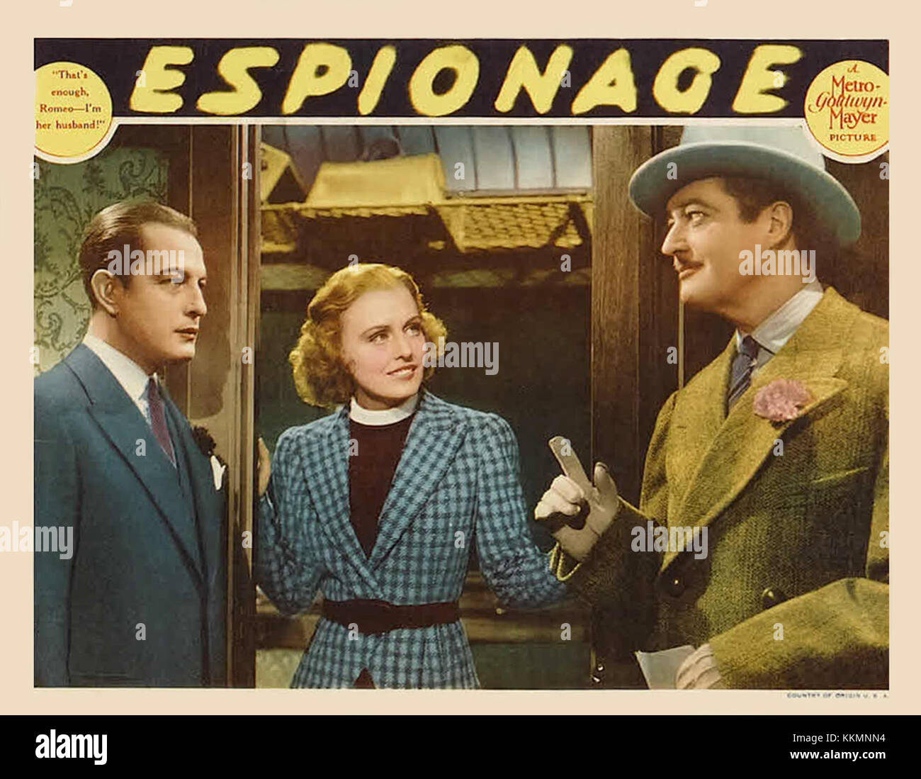 Il poster del 1937 per lo spionaggio cinematografico rappresenta lo stile cinematografico dell'epoca. Riflette il genere dei film di spionaggio alla fine degli anni '1930, catturando temi di mistero e spionaggio nei primi cinema. Foto Stock