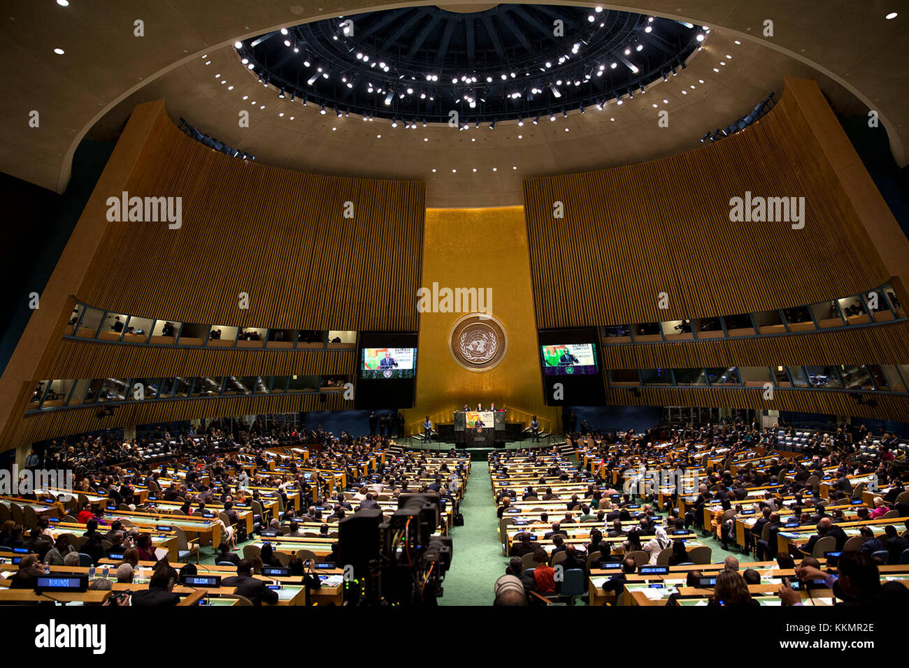 Il presidente Barack Obama offre commento all'UNGA Vertice sul clima che si terrà nel 2014 in Assemblea Generale Hall presso le Nazioni Unite a New York, N.Y., Sett. 23, 2014. Foto Stock