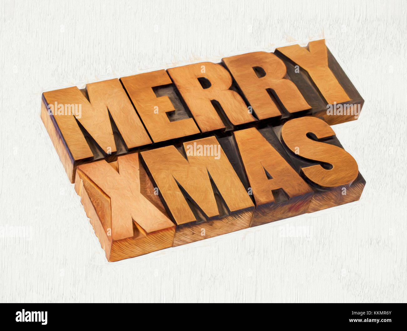 Buon Natale (xmas) biglietto di auguri - testo in rilievografia vintage tipo di legno, una foto digitale con effetto di pittura Foto Stock