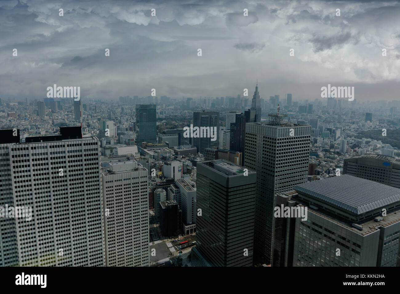 Fantastica vista dello skyline di Tokyo, Giappone, con un drammatico aspetto. Foto Stock