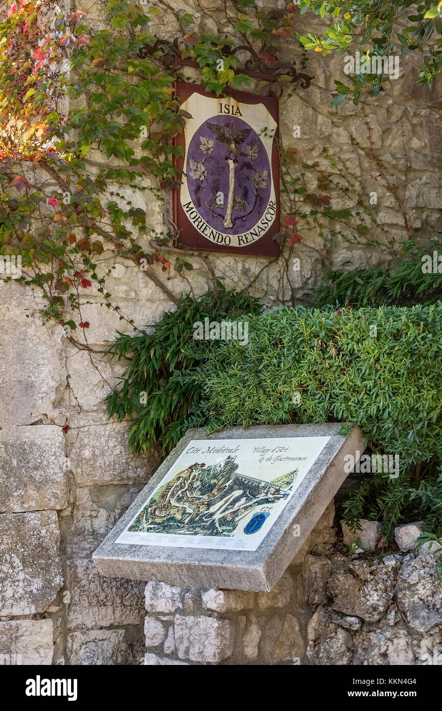 Una mappa a piedi dell'arte affascinante villaggio di Eze, Alpes-Maritimes, Francia. Foto Stock