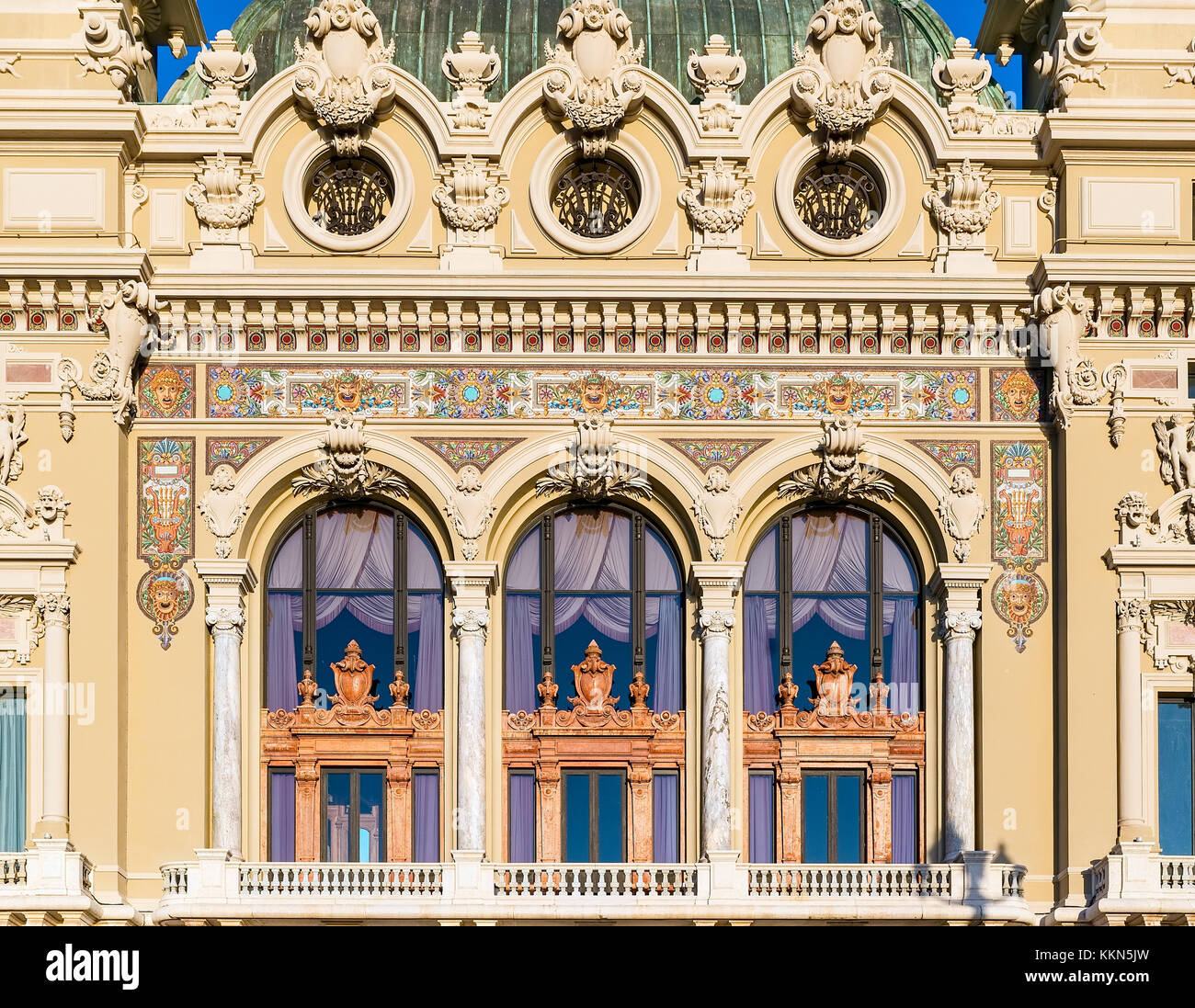 Dettagli esterni di La Salle Garnier, Opéra de Monte-Carlo, Monaco. Foto Stock