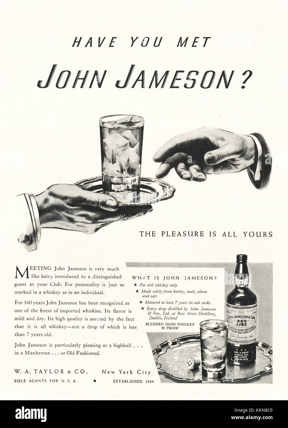 1941 U.S. Magazine John Jameson Whiskey Annuncio Foto Stock