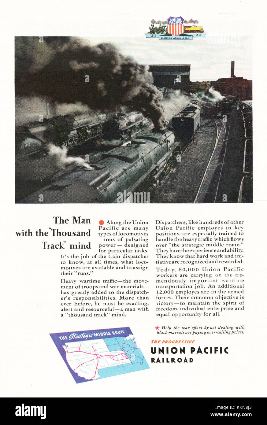 1943 U.S. Rivista della Union Pacific Ferrovie Annuncio Foto Stock