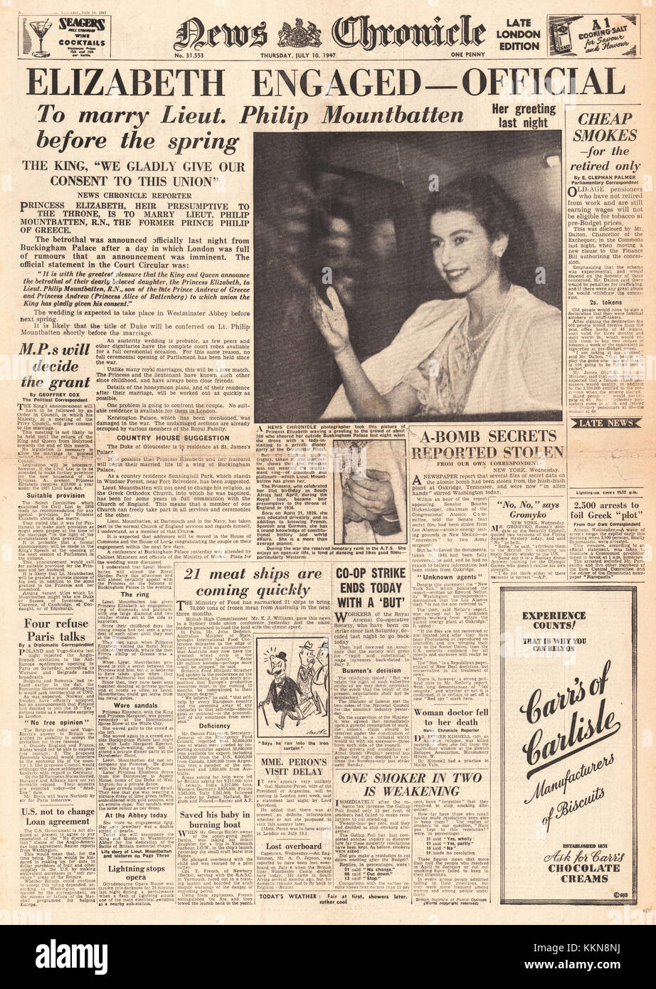1947 News cronaca impegno della Principessa Elisabetta Foto Stock
