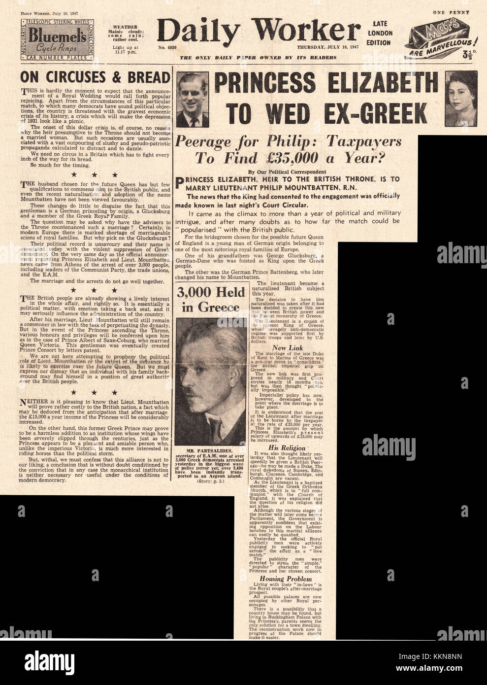 1947 operaio quotidiano impegno della Principessa Elisabetta Foto Stock