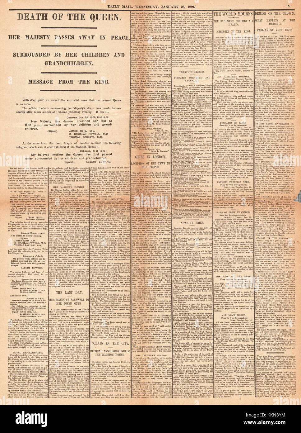 1901 Daily Mail la morte della regina Victoria, pagina 5 Foto Stock