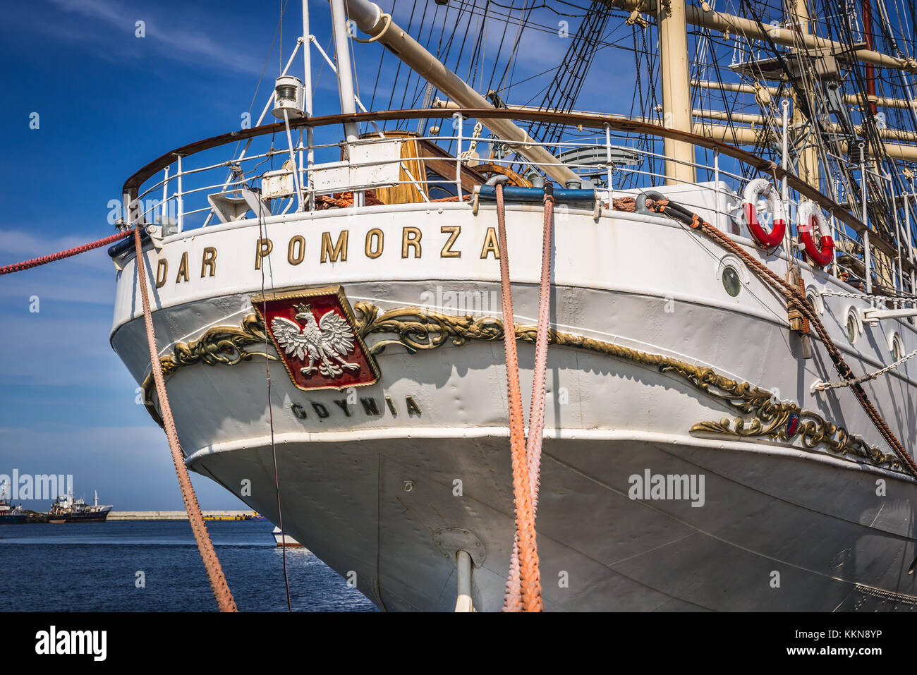 Nave a vela Dar Pomorza (dono di Pomerania) nave museo nel porto della città di Gdynia, Voivodato Pomeraniano della Polonia Foto Stock