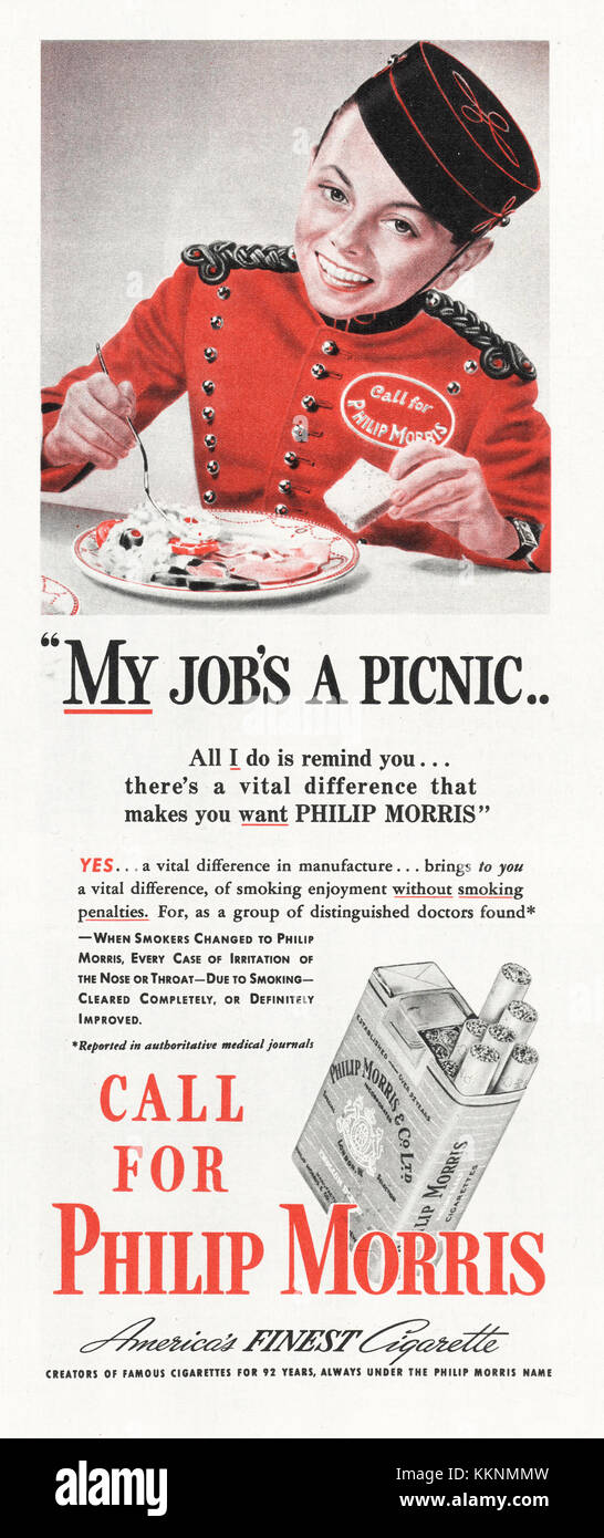 1940 U.S. Magazine Philip Morris Annuncio di sigaretta Foto Stock