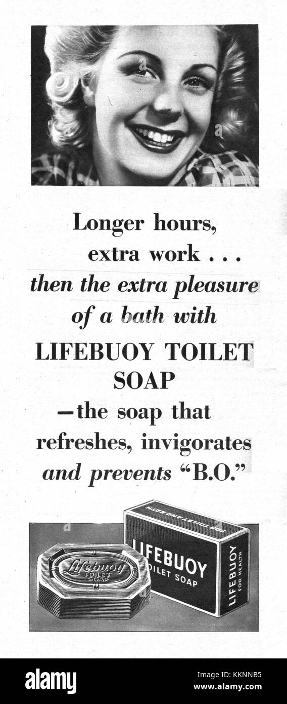 1939 La rivista britannica salvagente annuncio di sapone Foto Stock