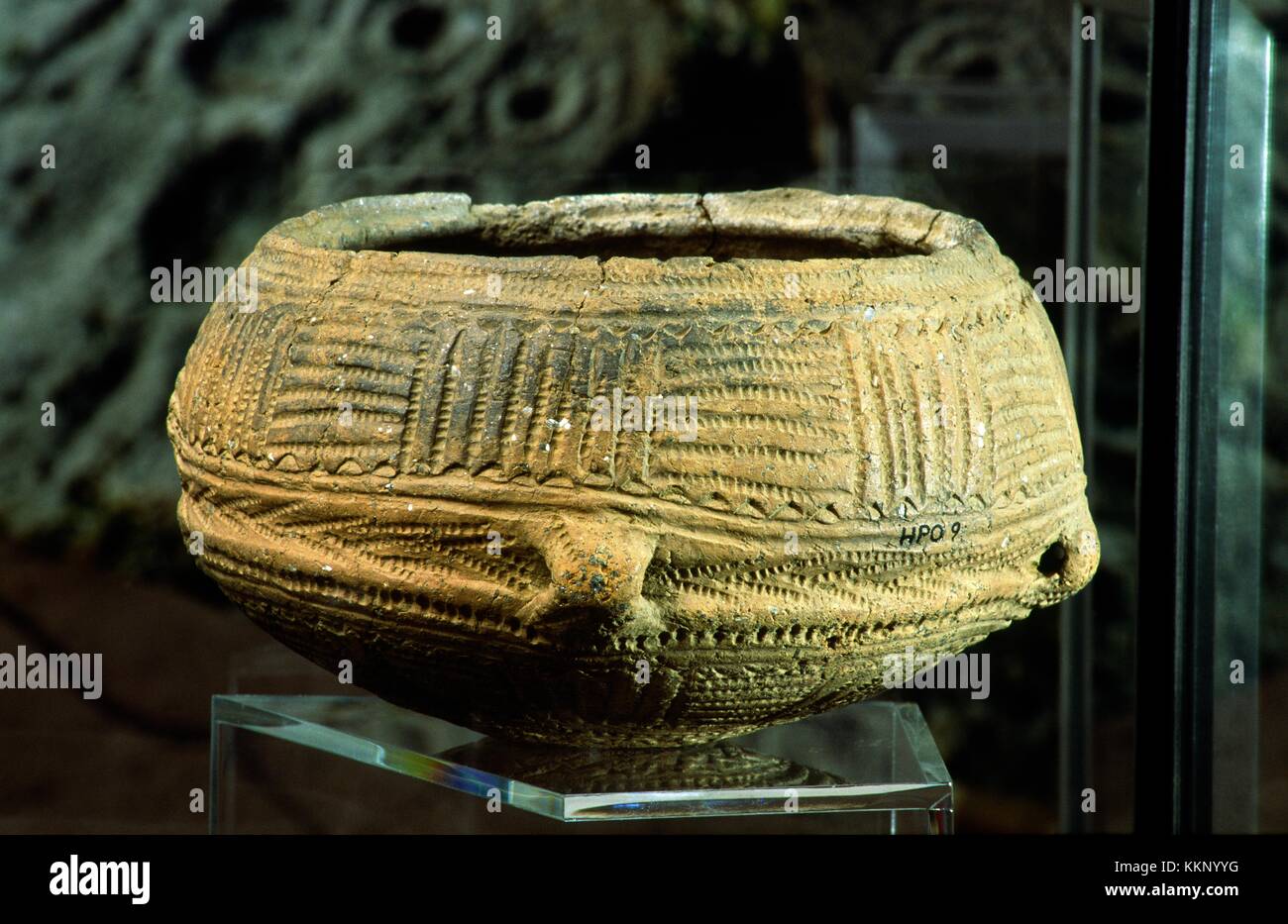 Ceramica preistorica vaso alimentare 4000+ anni trovato in Glebe Cairn, Kilmartin Valley. In Kilmartin House Museum, Argyll, Scozia Foto Stock