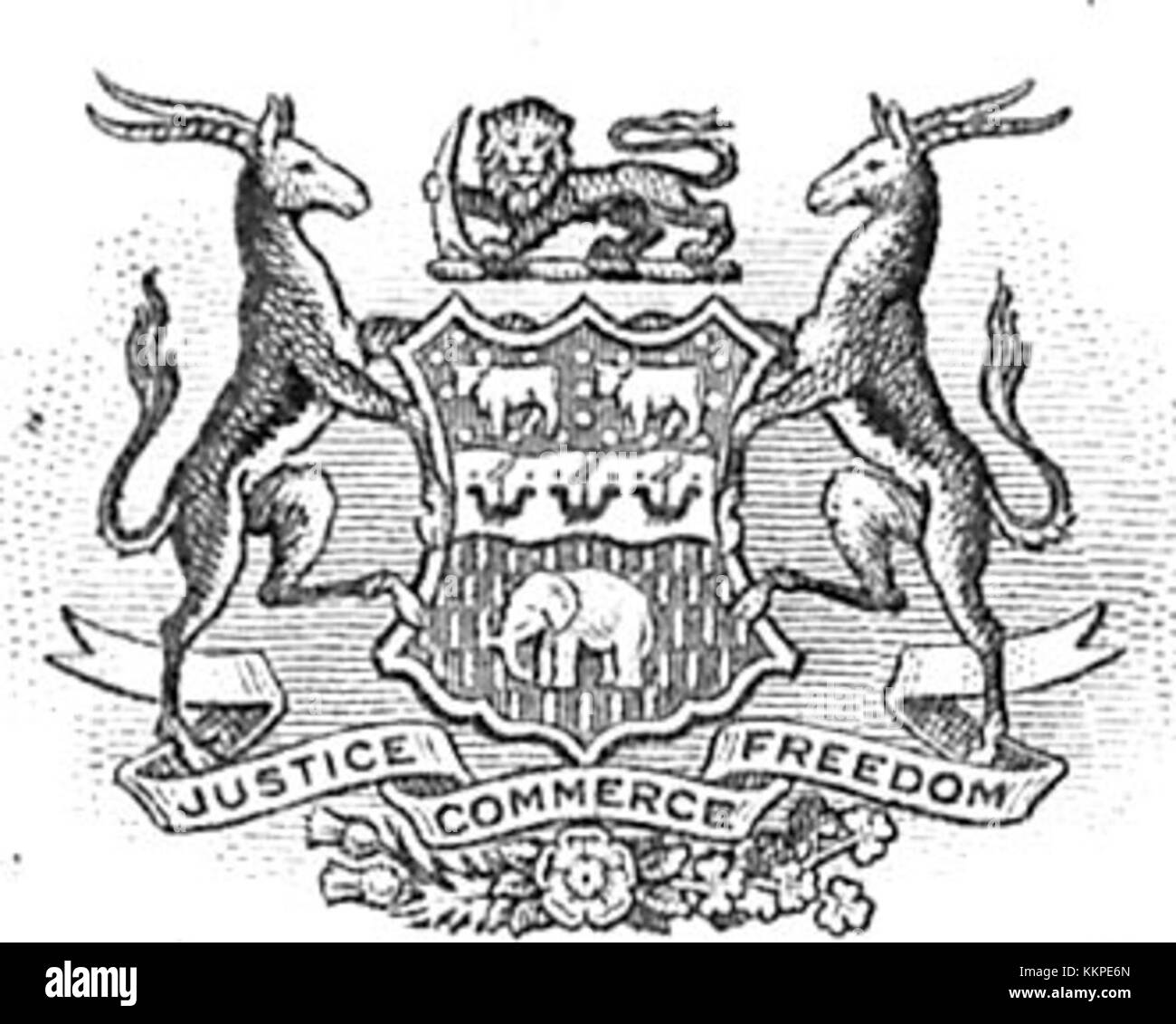 Lo stemma BSAC (British South Africa Company) si riferisce allo stemma usato dalla British South Africa Company, una storica compagnia britannica coinvolta nella colonizzazione dell'Africa meridionale alla fine del XIX secolo. Foto Stock