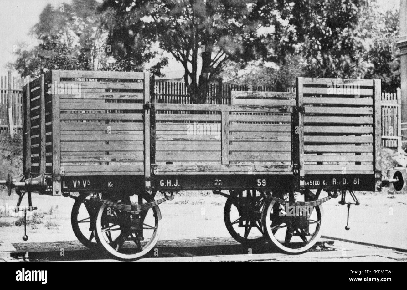 Il carro merci Atlas è un primo esempio di tecnologia di trasporto, progettato per trasportare merci in modo efficiente. Rappresenta uno sviluppo fondamentale nella storia della logistica e del trasporto ferroviario. Foto Stock