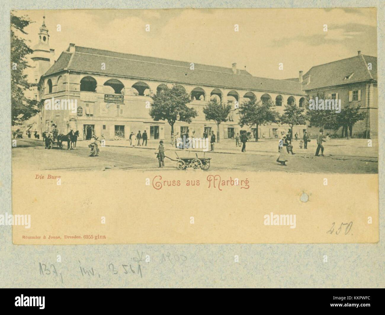 Cartoline di Maribor disposte dal Dr. Amand Rak nel 1903, che mostrano immagini storiche della città. Foto Stock