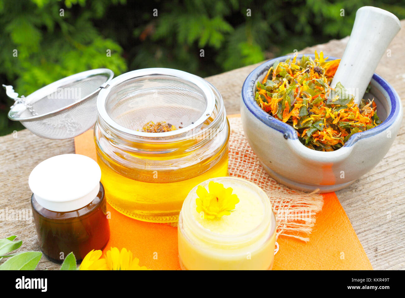 Fatti in casa la Pomata alla Calendula Foto Stock