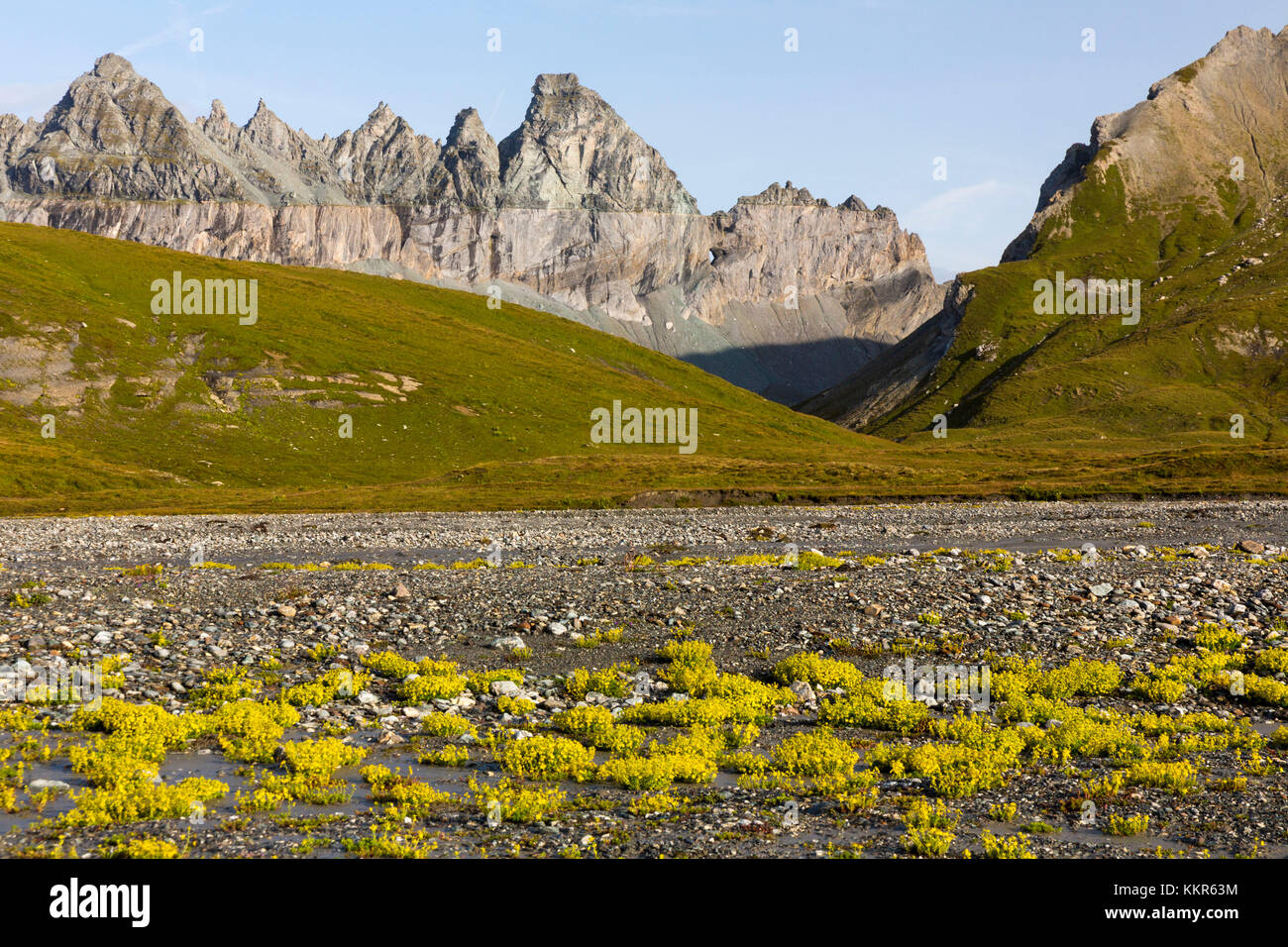 Vista del sito naturale patrimonio dell'umanità dell'UNESCO Tektonikarena Sardona vicino a Flims, Grigioni, Svizzera, Foto Stock