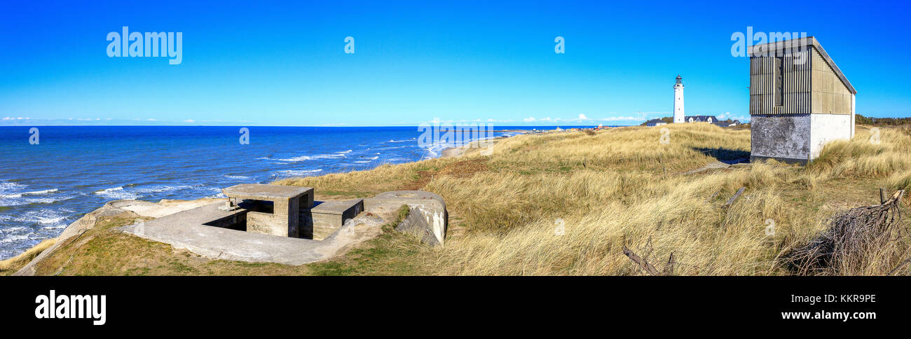 Faro a nord del litorale di Hirtshals, Danimarca Foto Stock