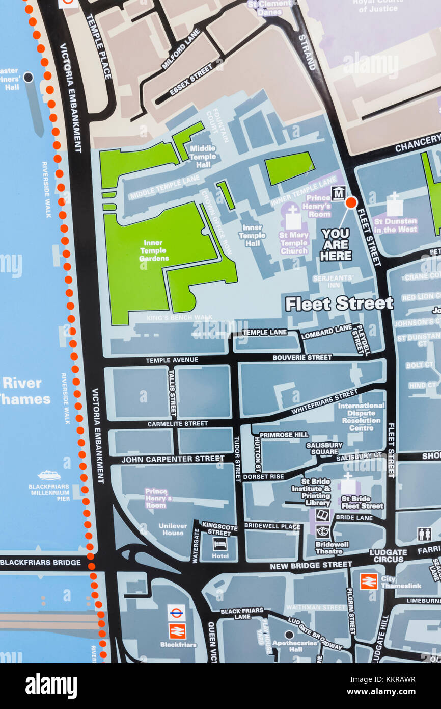 Inghilterra, Londra City of Westminster, Fleet Street mappa della zona Foto Stock