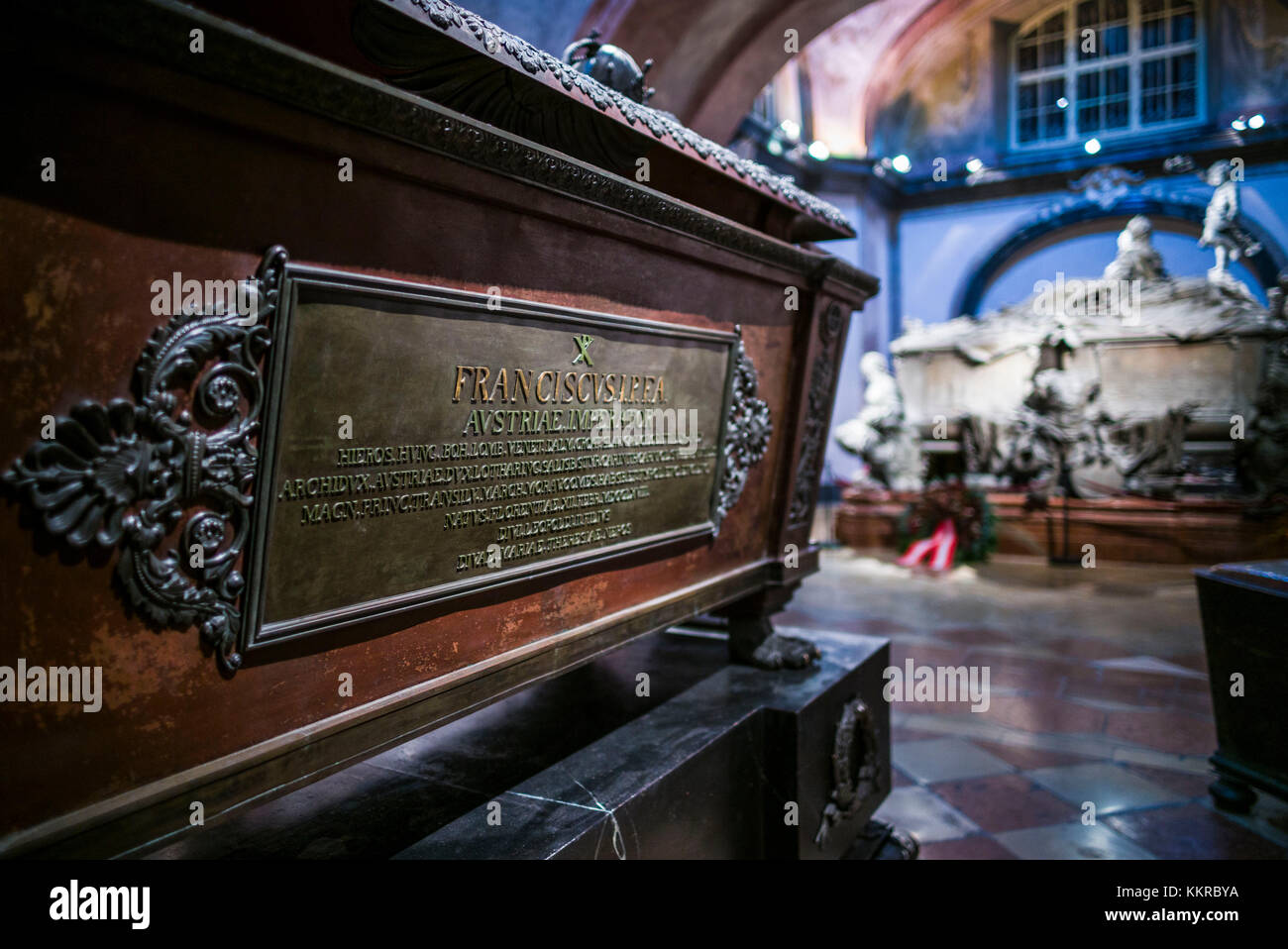 Austria, Vienna, kaisergruft, Imperial vault di sepoltura, luogo di riposo di Asburgo famiglia reale cripta di imperatore Francesco II, ultimo imperatore del Sacro romano impero Foto Stock