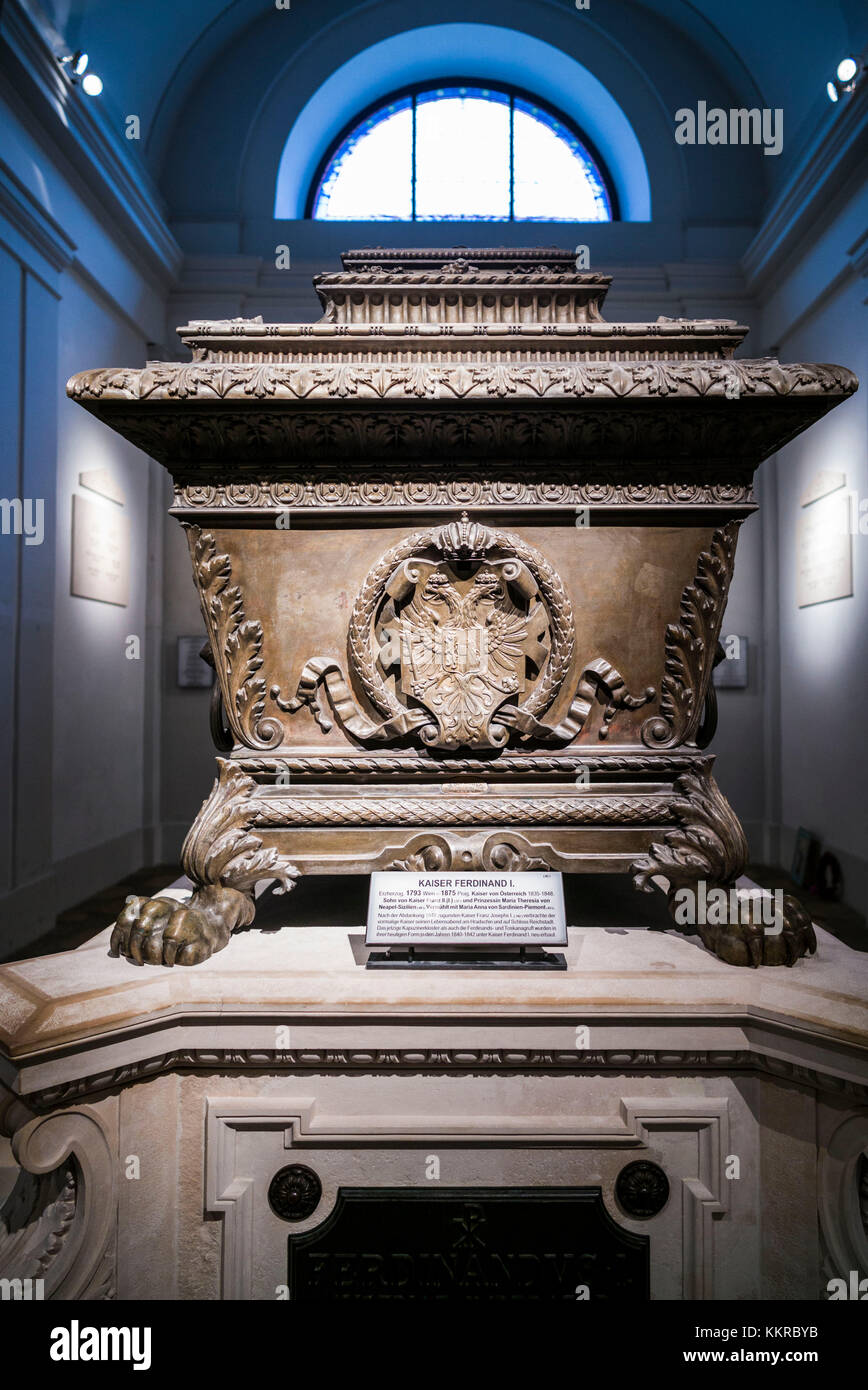 Austria, Vienna, kaisergruft, Imperial vault di sepoltura, luogo di riposo di Asburgo famiglia reale cripta di re Ferdinando i Foto Stock