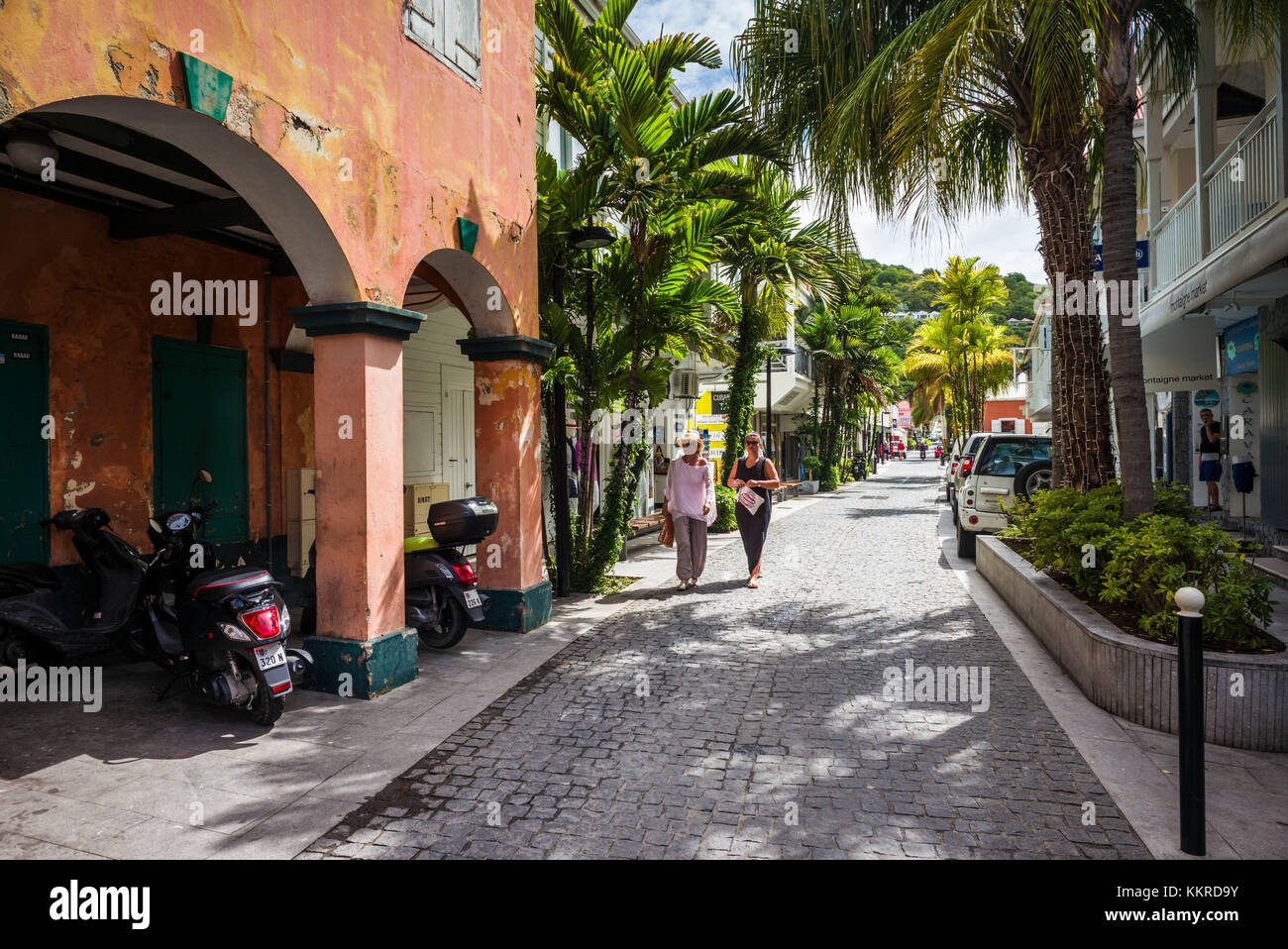Le Indie occidentali francesi, st-barthelemy, gustavia, quartiere dello shopping Foto Stock