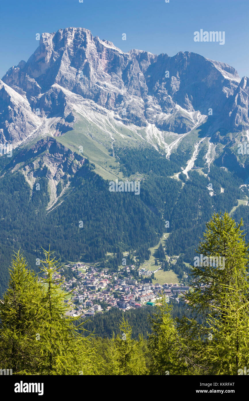 Alberi e montagne dolomitiche frame san martino di Castrozza, provincia di Trento, trentino alto adige, italia, europa Foto Stock
