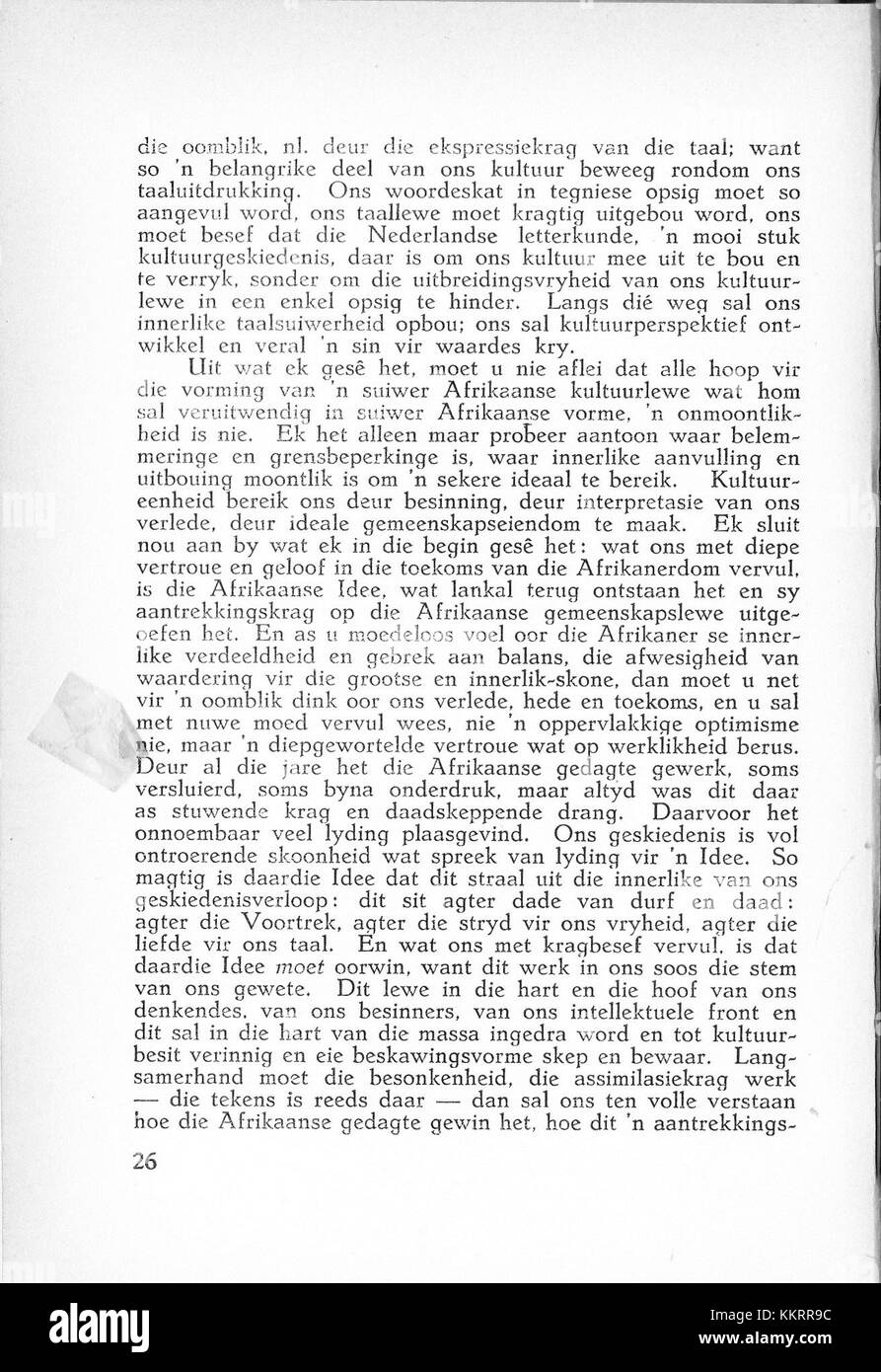 Die Afrikaanse Gedagte è una rivista culturale sudafricana che si concentra sulla promozione della lingua e della cultura afrikaans. Questa pubblicazione è una parte critica dei circoli intellettuali e letterari afrikaans, contribuendo alle discussioni sull'identità, la lingua e la cultura in Sudafrica. Foto Stock