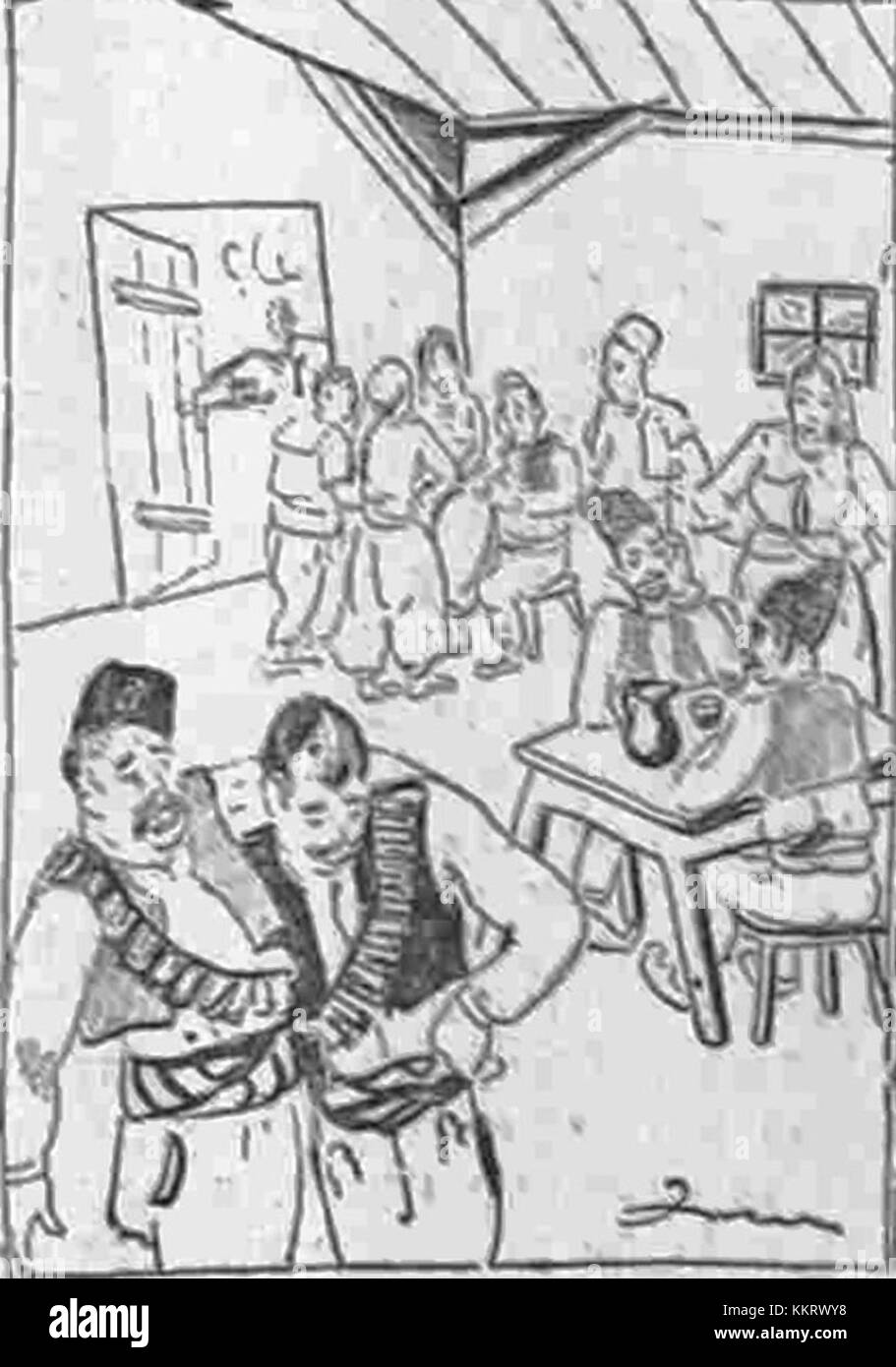 L'immagine, intitolata "Do godine sa srpske bande", raffigura una scena di una band serba, con elementi di musica e cultura regionale. Foto Stock