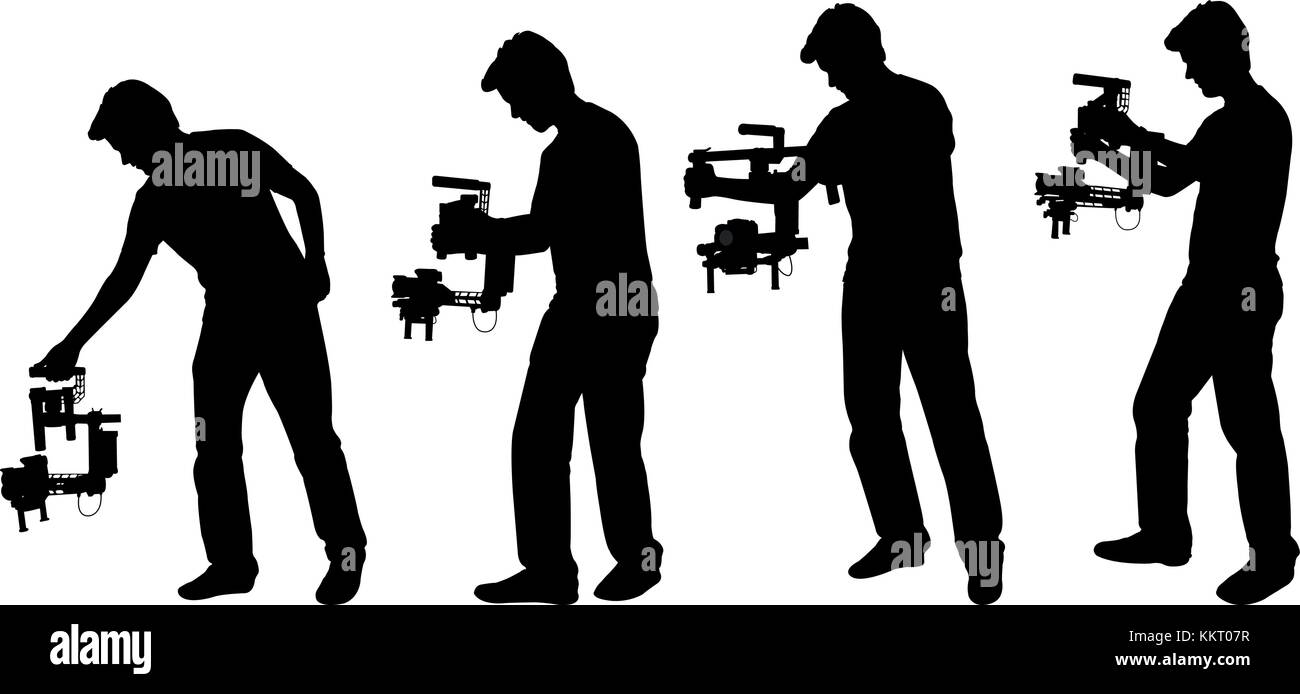 Videografo con un palmare steadicam sagome - vettore Illustrazione Vettoriale