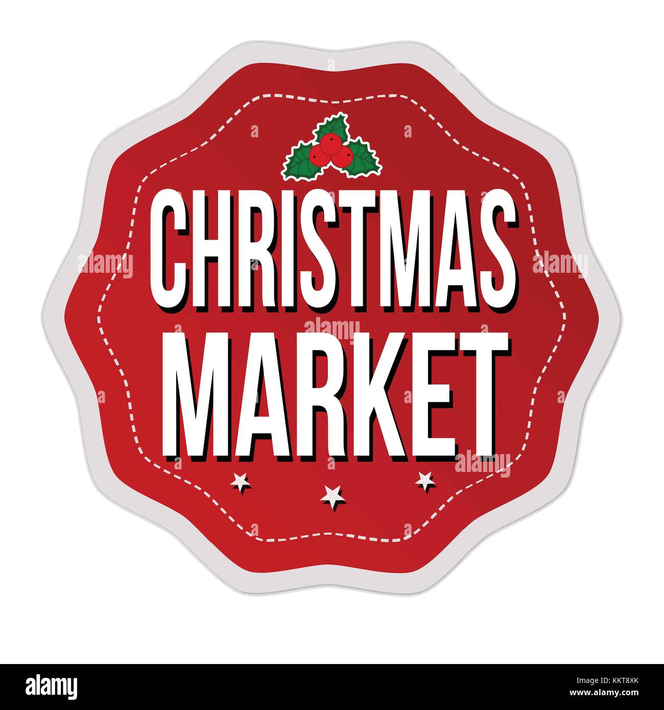 Mercato di Natale di etichetta o un adesivo su sfondo bianco, illustrazione vettoriale Illustrazione Vettoriale