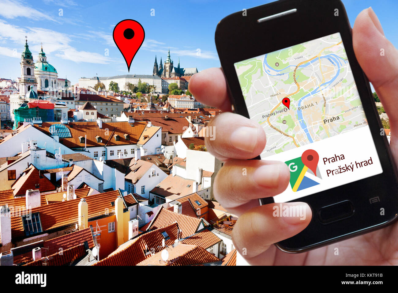 Applikace Google Maps - moderní mobilní komunikace - navigace a mapy ve smartphonu Foto Stock