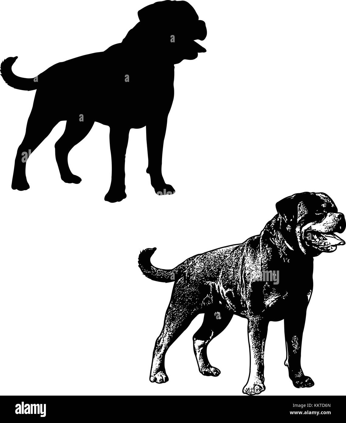 Rottweiler cane silhouette schizzo e illustrazione vettoriale Illustrazione Vettoriale
