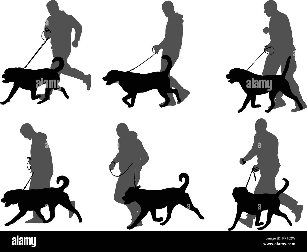 L uomo del cane di formazione,preparazione cane per esposizione sagome - vettore Illustrazione Vettoriale