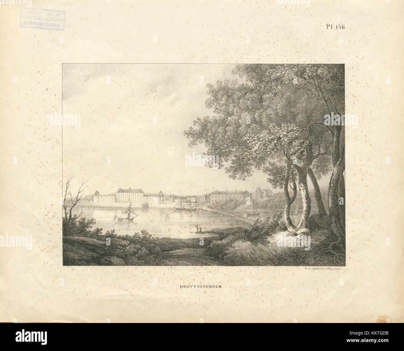 Drottningholm è un palazzo reale situato in Svezia, famoso per la sua architettura ben conservata e il suo significato storico. KMB 16001000543615 si riferisce al numero di catalogo relativo a una registrazione architettonica o a un'immagine storica del palazzo. È un sito patrimonio dell'umanità dell'UNESCO e un importante esempio di architettura reale europea del XVII secolo. Foto Stock