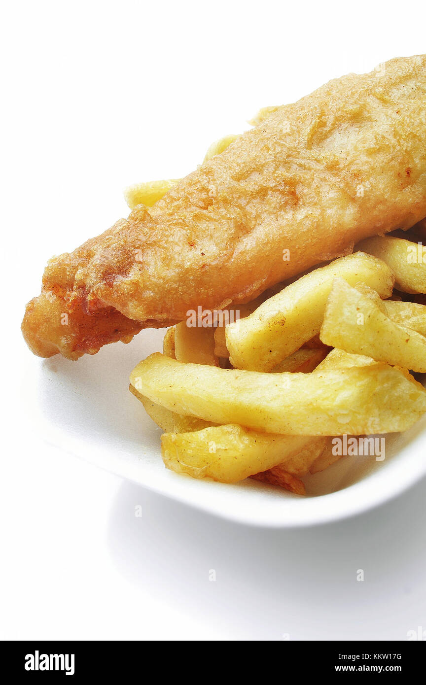 Placcato pesce Farina di pesce e patatine fritte Foto Stock