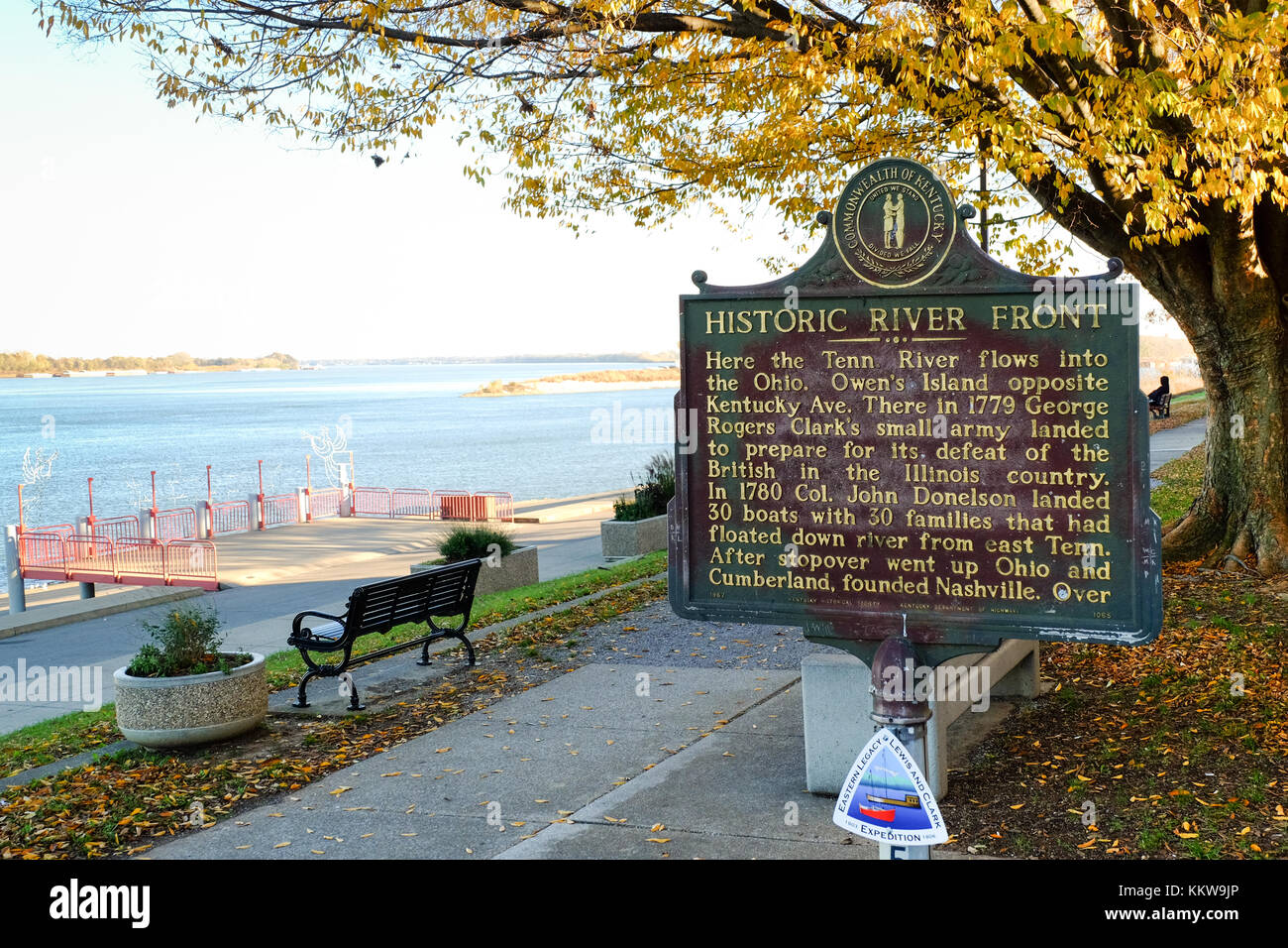 Storica sul fiume segno anteriore in Paducah, Kentucky, Stati Uniti d'America. Foto Stock
