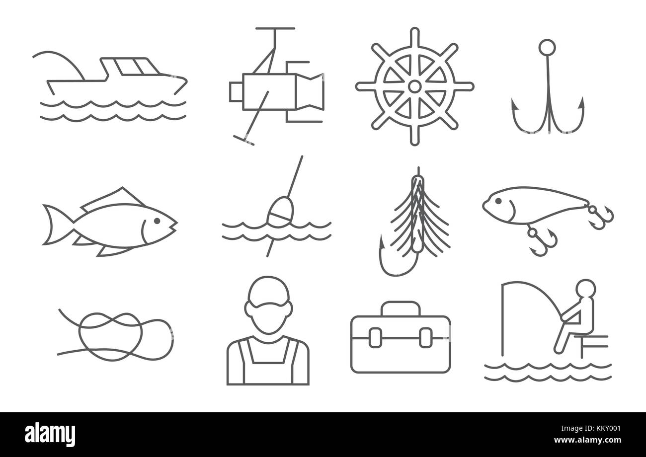 La pesca le icone della linea Illustrazione Vettoriale