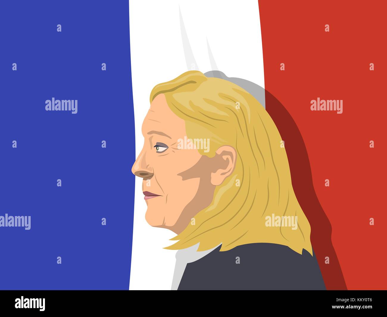 Novenber 1, 2017 editorial illustrazione di un uomo politico francese marine le pen ritratto su sfondo bianco. Illustrazione Vettoriale