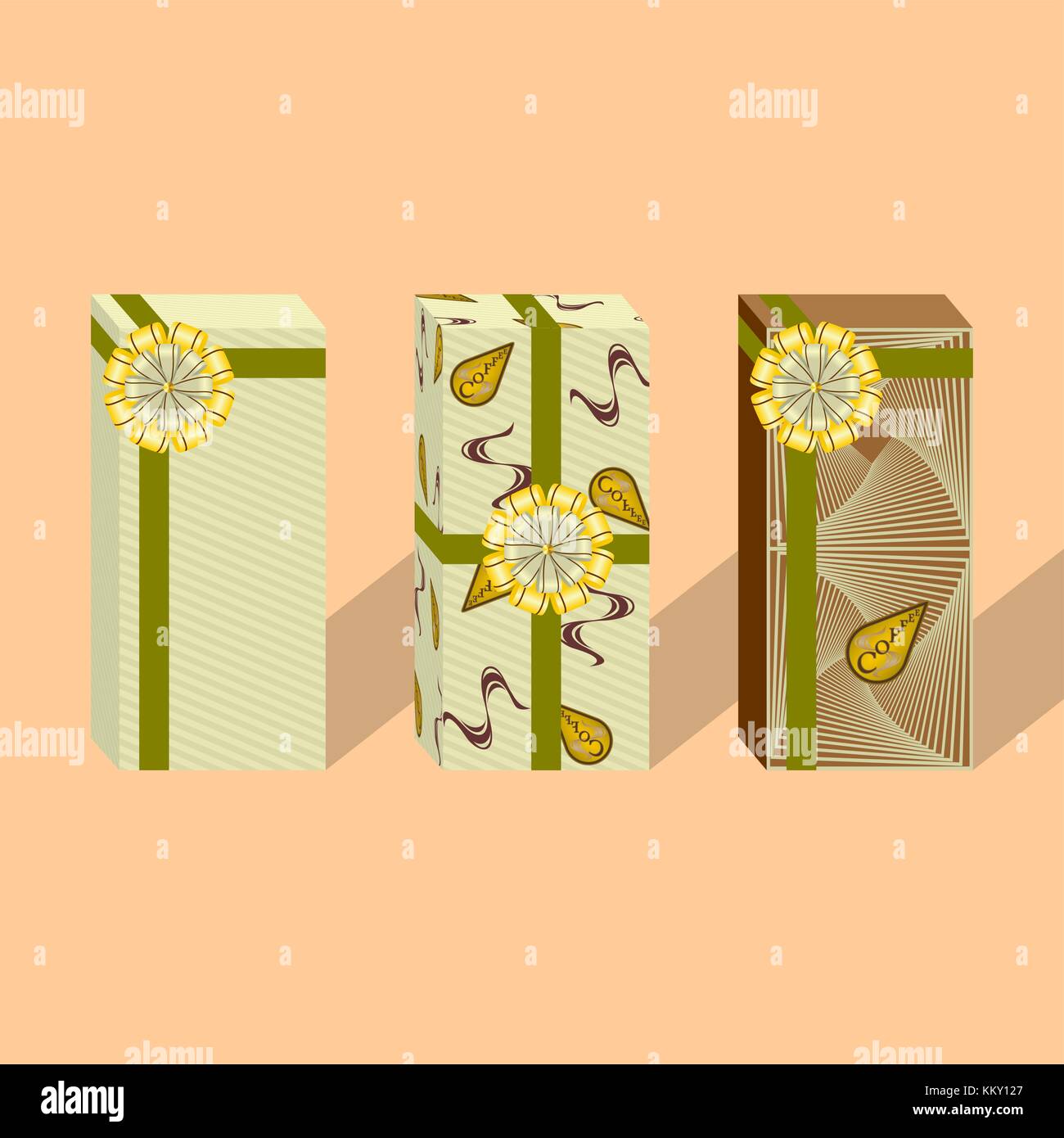 Tre confezioni regalo con un caffè adesivi Illustrazione Vettoriale