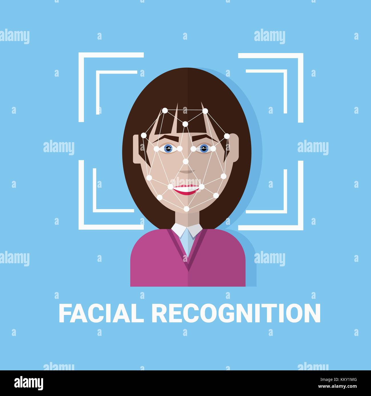 Il riconoscimento facciale di scansione biometrica del volto femminile icona Illustrazione Vettoriale