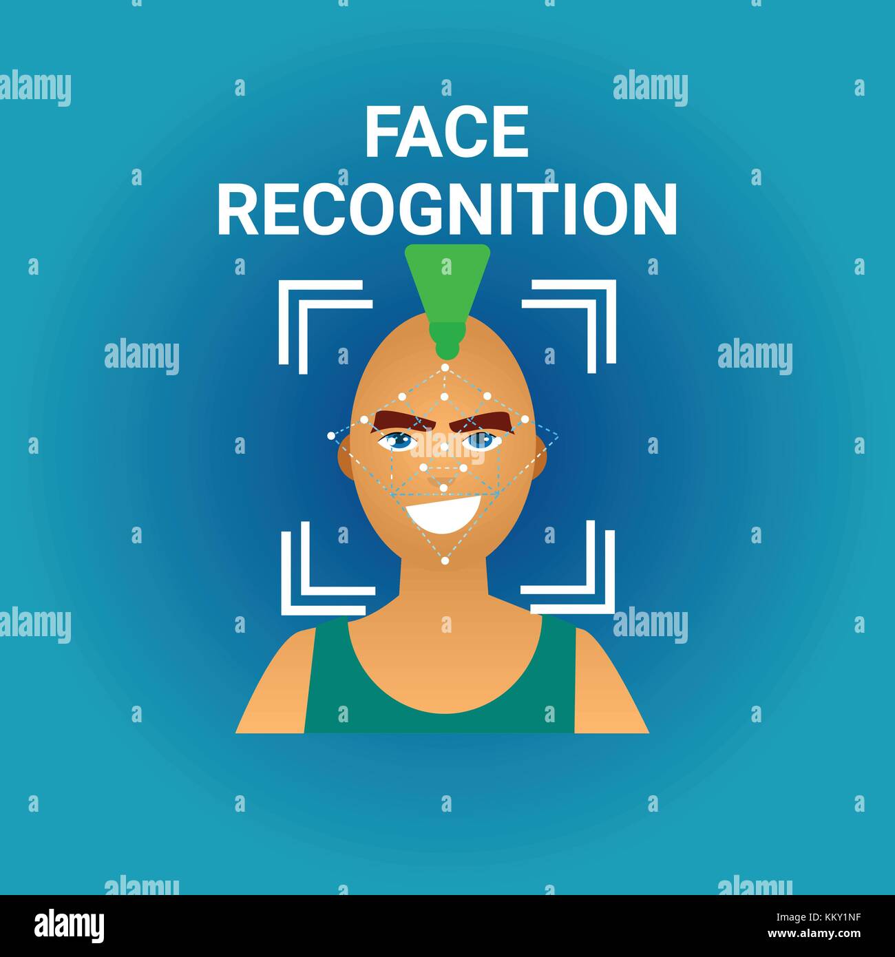 La scansione biometrica il riconoscimento del volto di icona maschio moderna tecnologia di identificazione Illustrazione Vettoriale